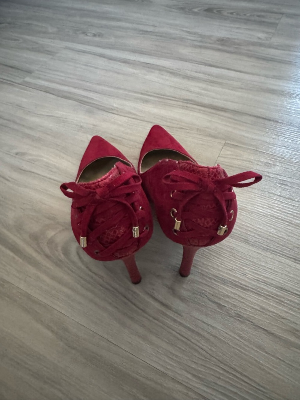 Guess Red Pointed Toe Lace-Up Stiletto Heels